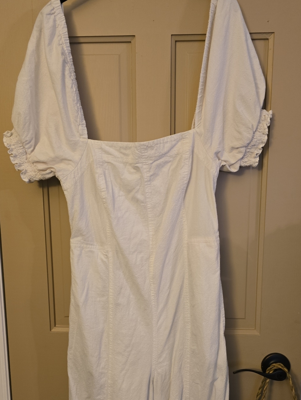 Women's White Square-Neck Puff Sleeve Tunic Free People Pants Jumpsuit